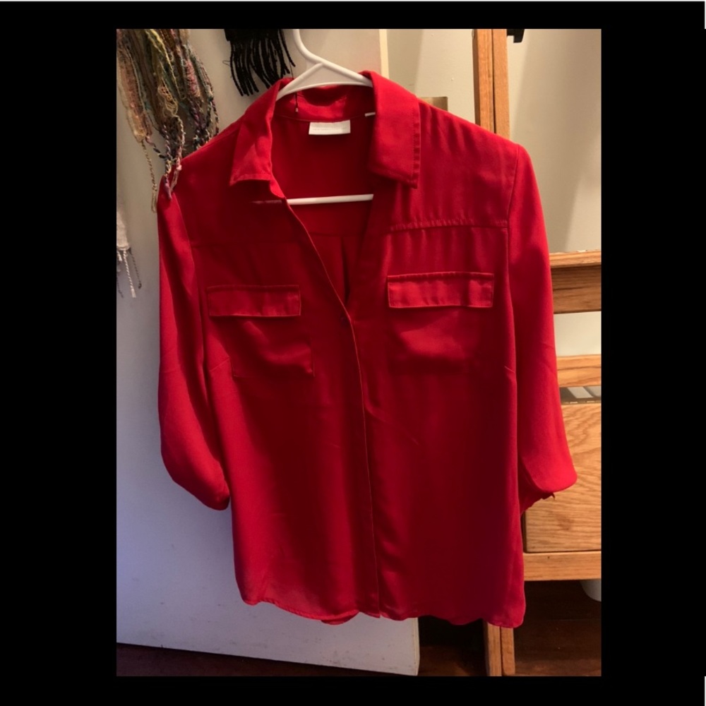 Bright red button up M, New York and Co.